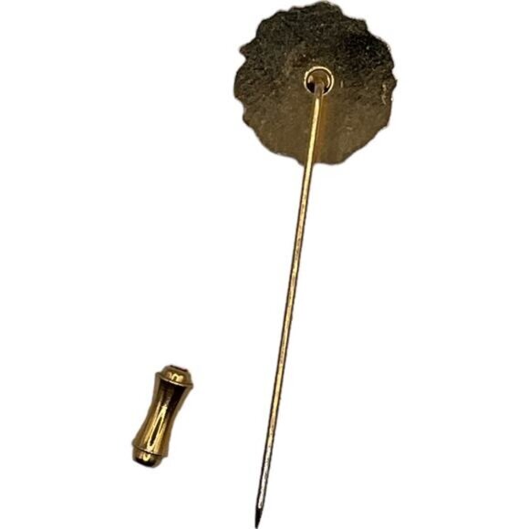 Antique Gold Tone Floral Stick Pin Brooch With Enamel Design & Detachable Cap - Picture 2 of 4